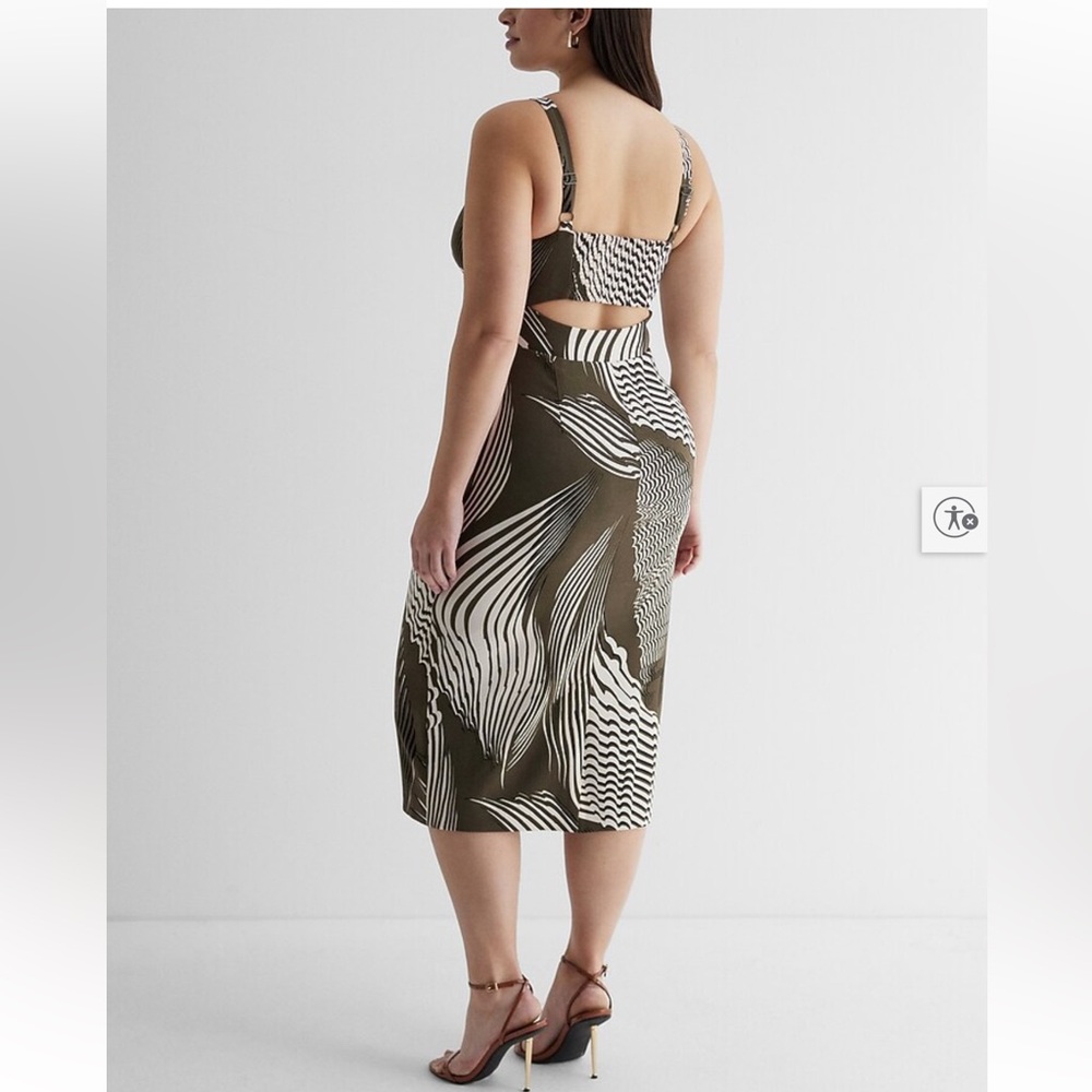 Express Abstract Olive & White Sexy Cutout Midi Dress 8/10 - Picture 10 of 13